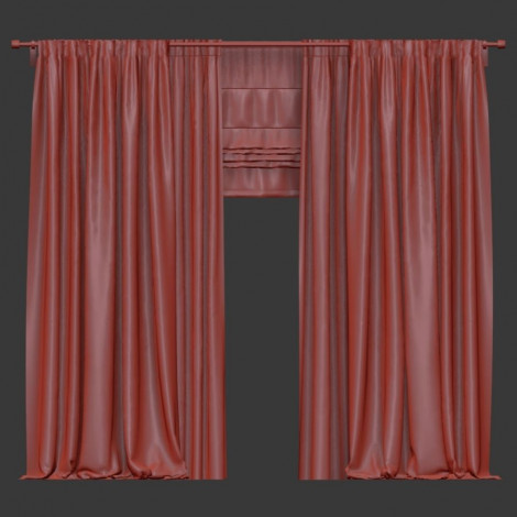 Brown curtains in two shades with roman blinds and tulle