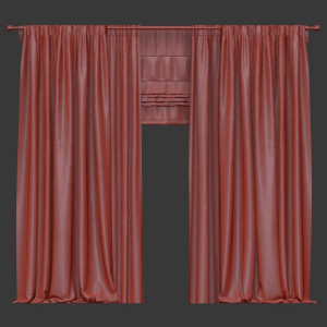 Brown curtains in two shades with roman blinds and tulle